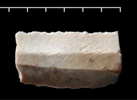 Segment of Canaanite blade found during prospecting for the "Khabur Basin, F. Hole" project in northern Syria. Photo: Anderson and Whittaker, 2014.
