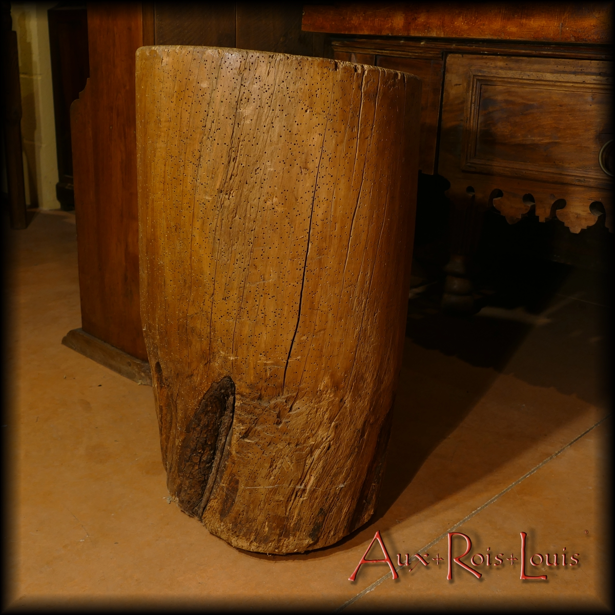 Mortier et son pilon en bois de hêtre – XVIIIᵉ siècle – Sud-Ouest